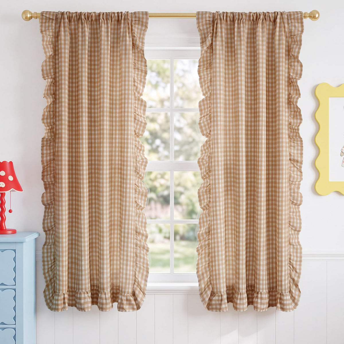 NICETOWN Ruffle Pink Curtains for Girls Room 84" Long, 2 Panels, W40xL84