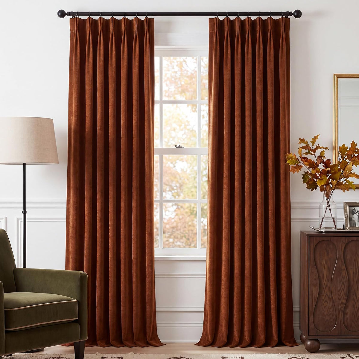 NICETOWN Pinch Pleated Blackout Curtains 84 Inch Long, Red Terracotta