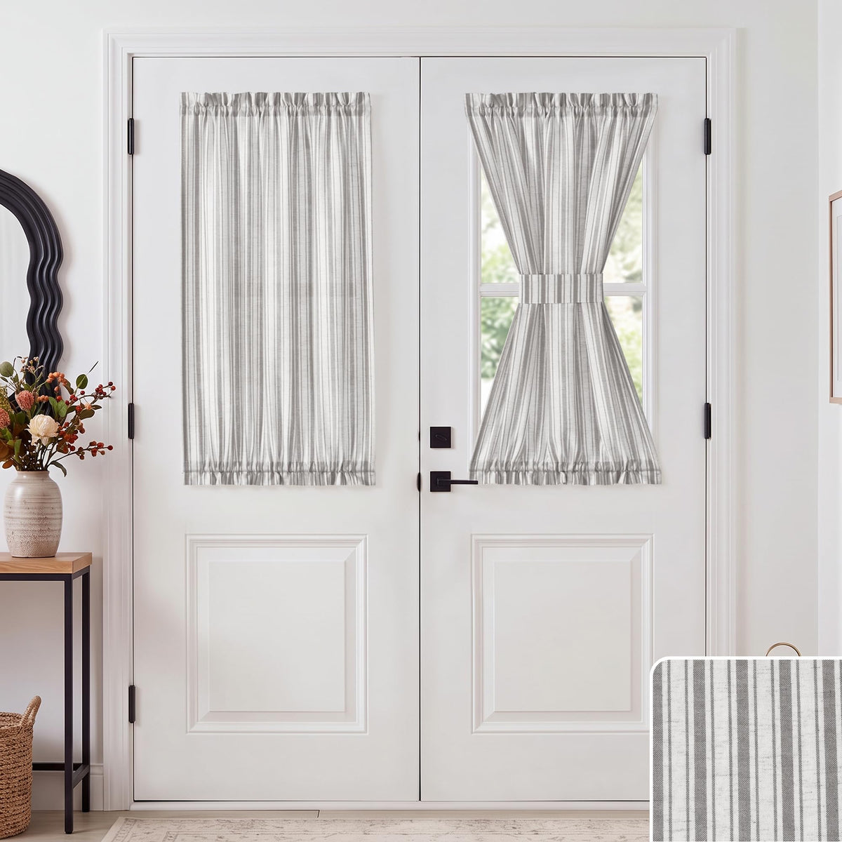 NICETOWN Linen Pin Stripe French Door Curtain Panel for Window Covering