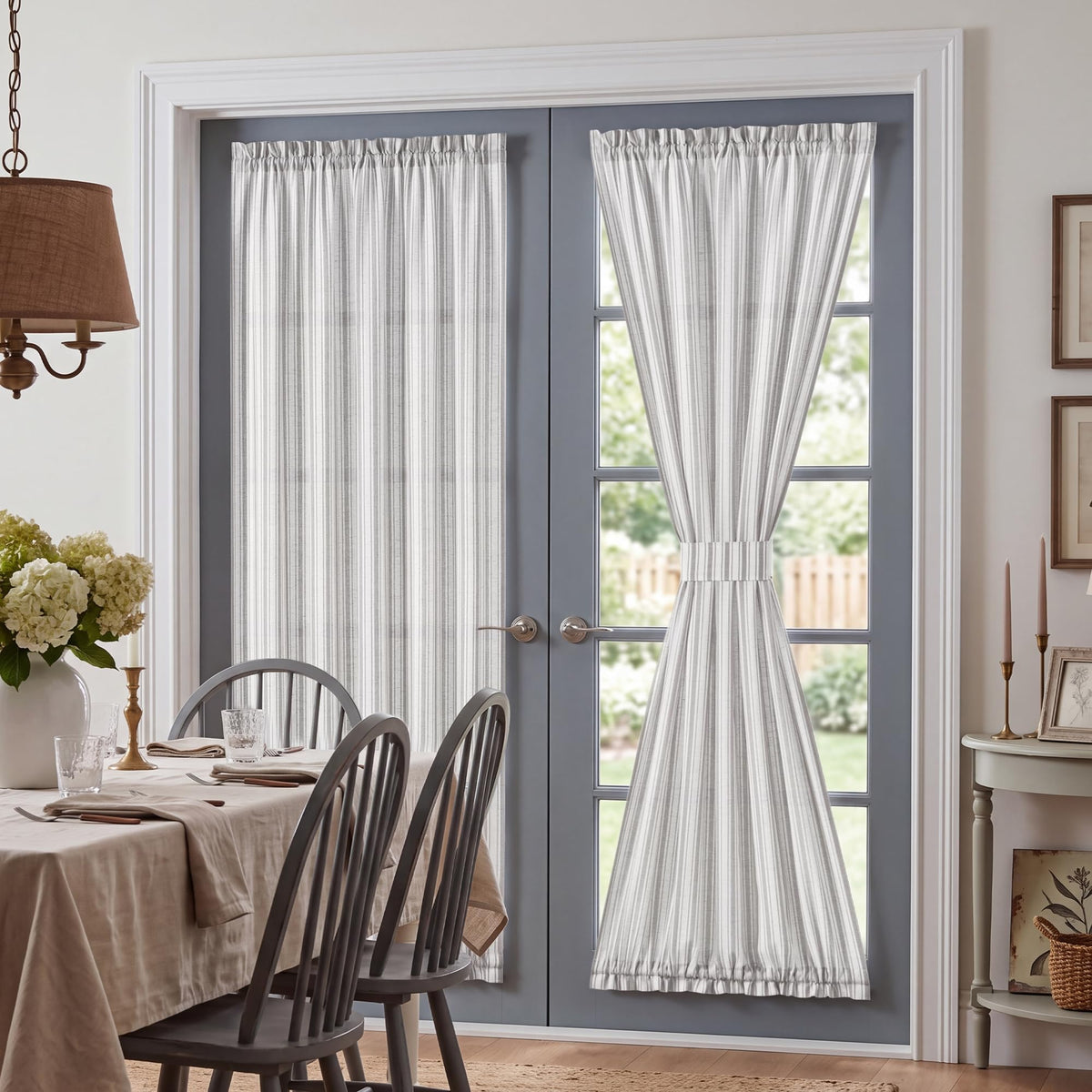 NICETOWN Linen Pin Stripe French Door Curtain Panel for Window Covering