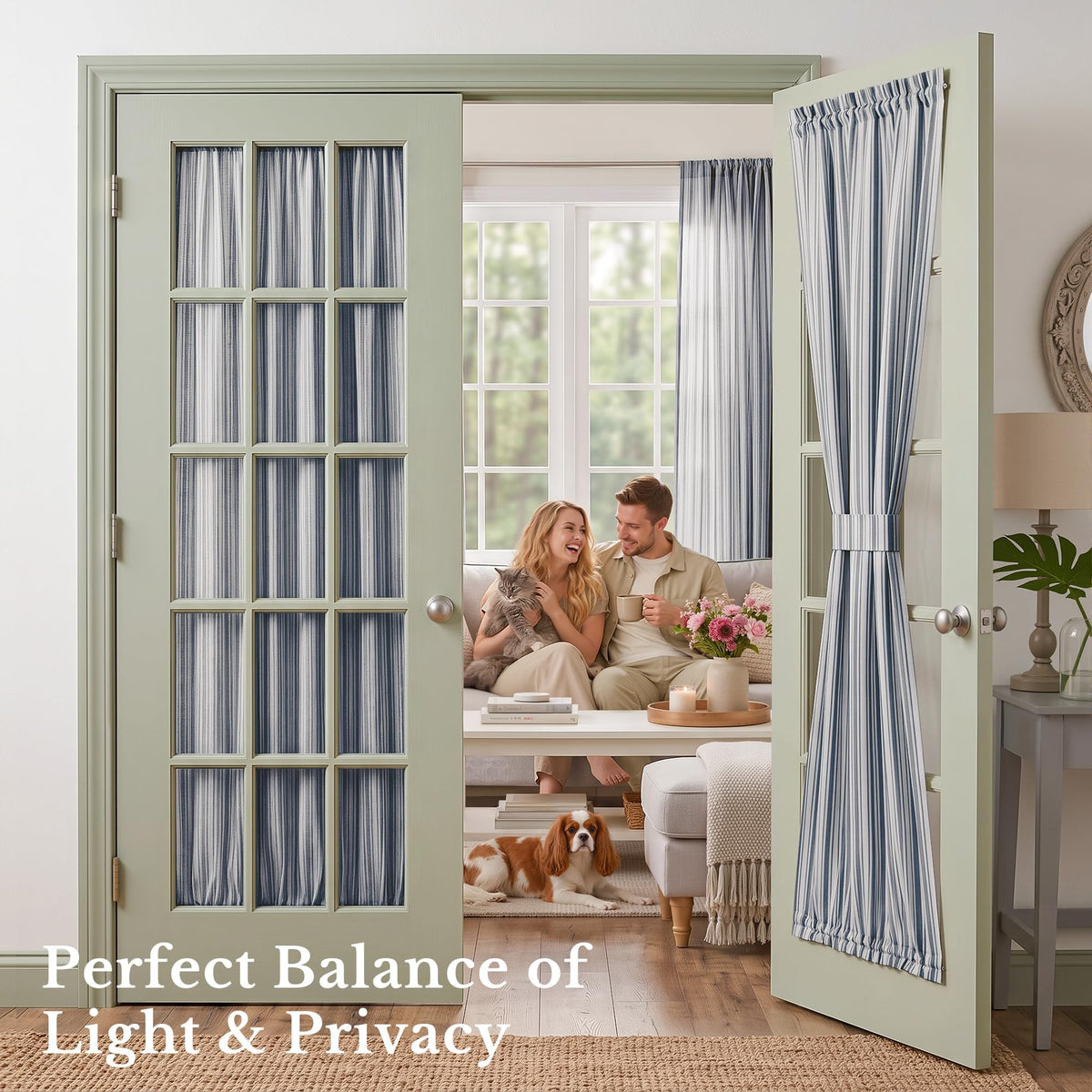 NICETOWN Linen Pin Stripe French Door Curtain Panel for Window Covering
