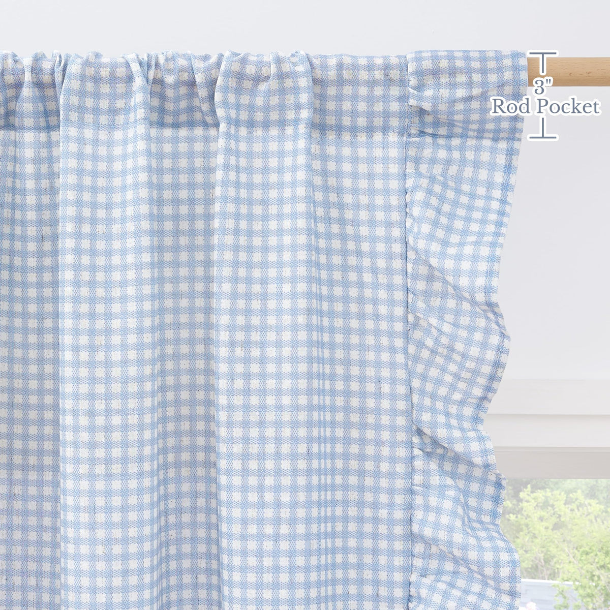 NICETOWN Sage Green Buffalo Plaid Ruffle Curtains 84 Inches Long for Bedroom, Privacy Linen Sheer Rococo Shabby Chic Window Gingham Drapes for Living Room, Rod Pocket, 40" W x 84" L, 2 Panels