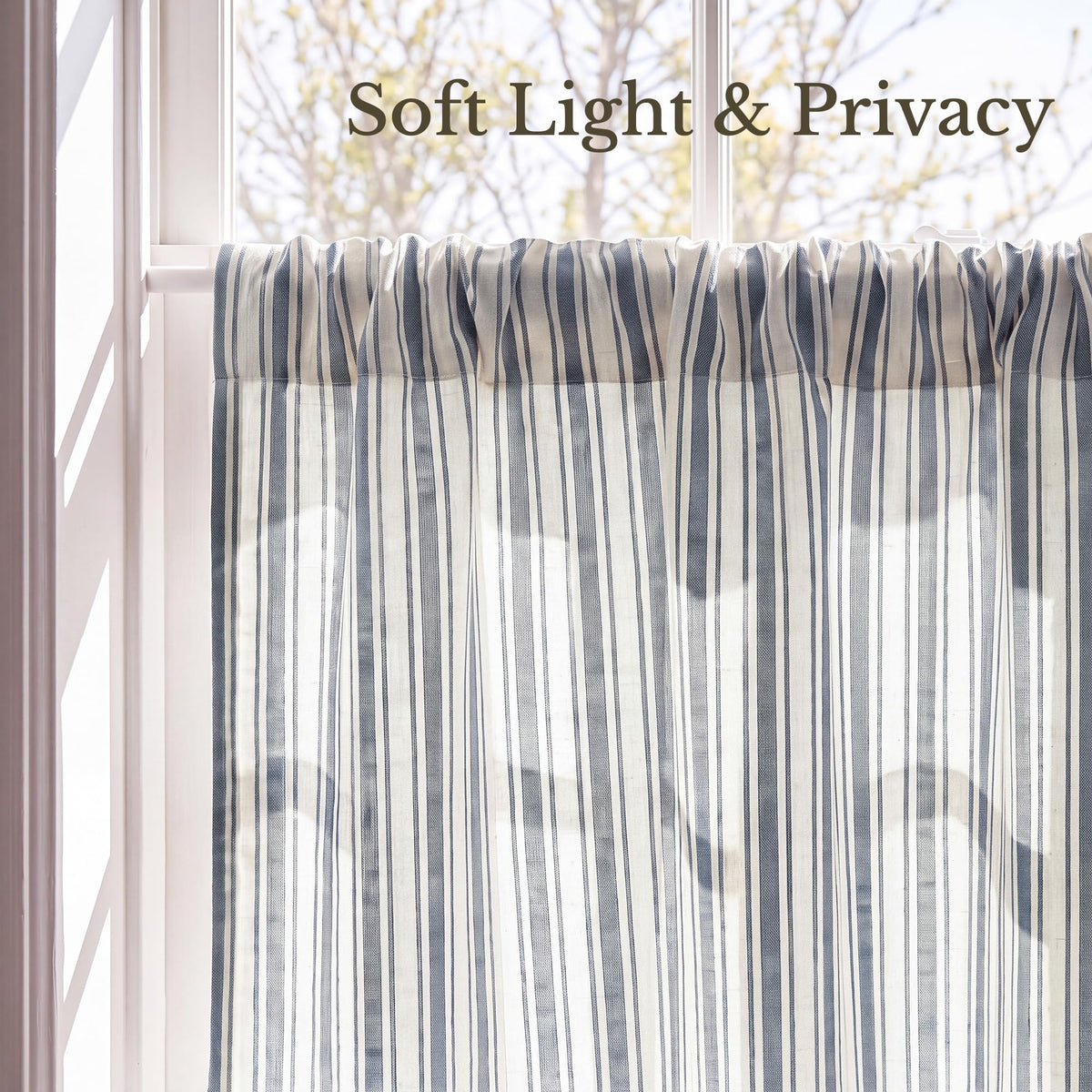 NICETOWN Beige Linen Striped Cafe Curtains 24 inches Long for Window