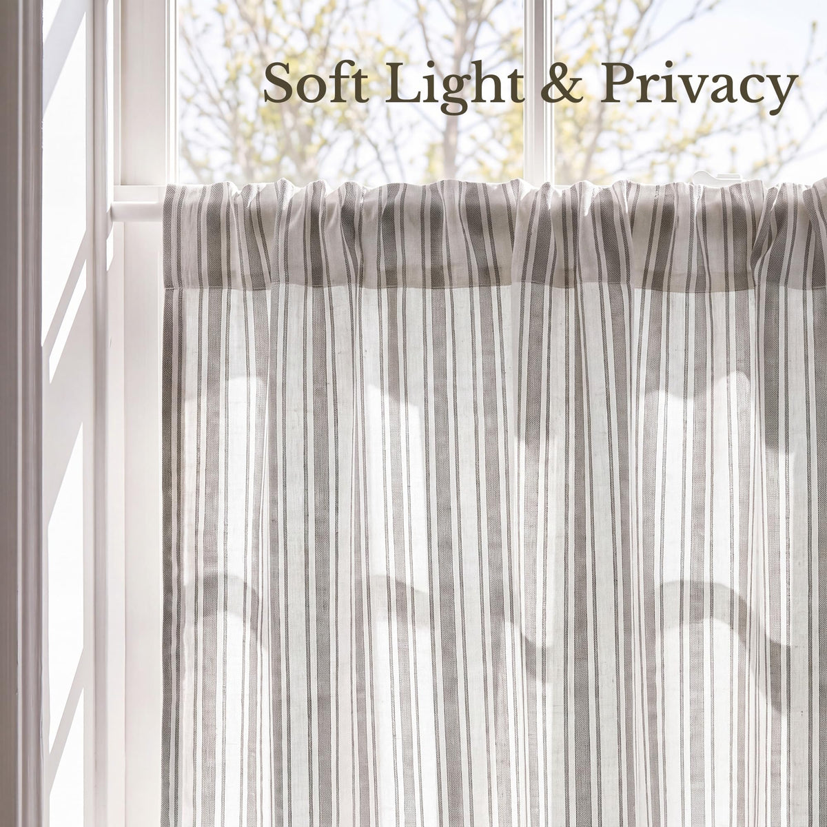 NICETOWN Beige Linen Striped Cafe Curtains 24 inches Long for Window