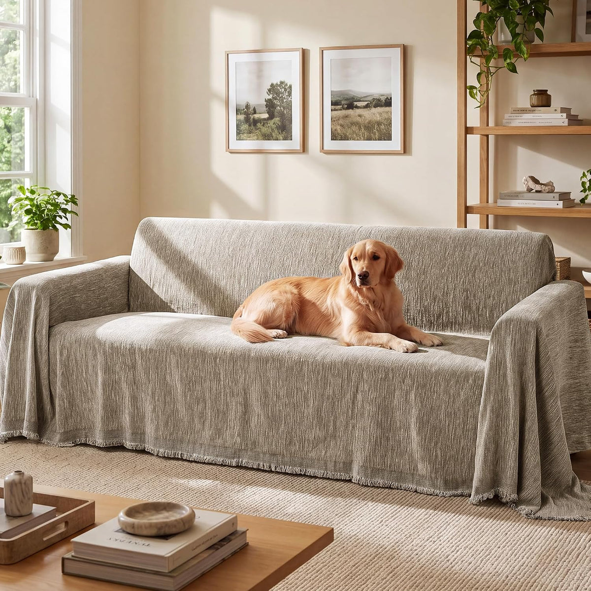 NICETOWN Two-Tone Chenille Loveseat Couch Covers, 71"x91", Charcoal Grey