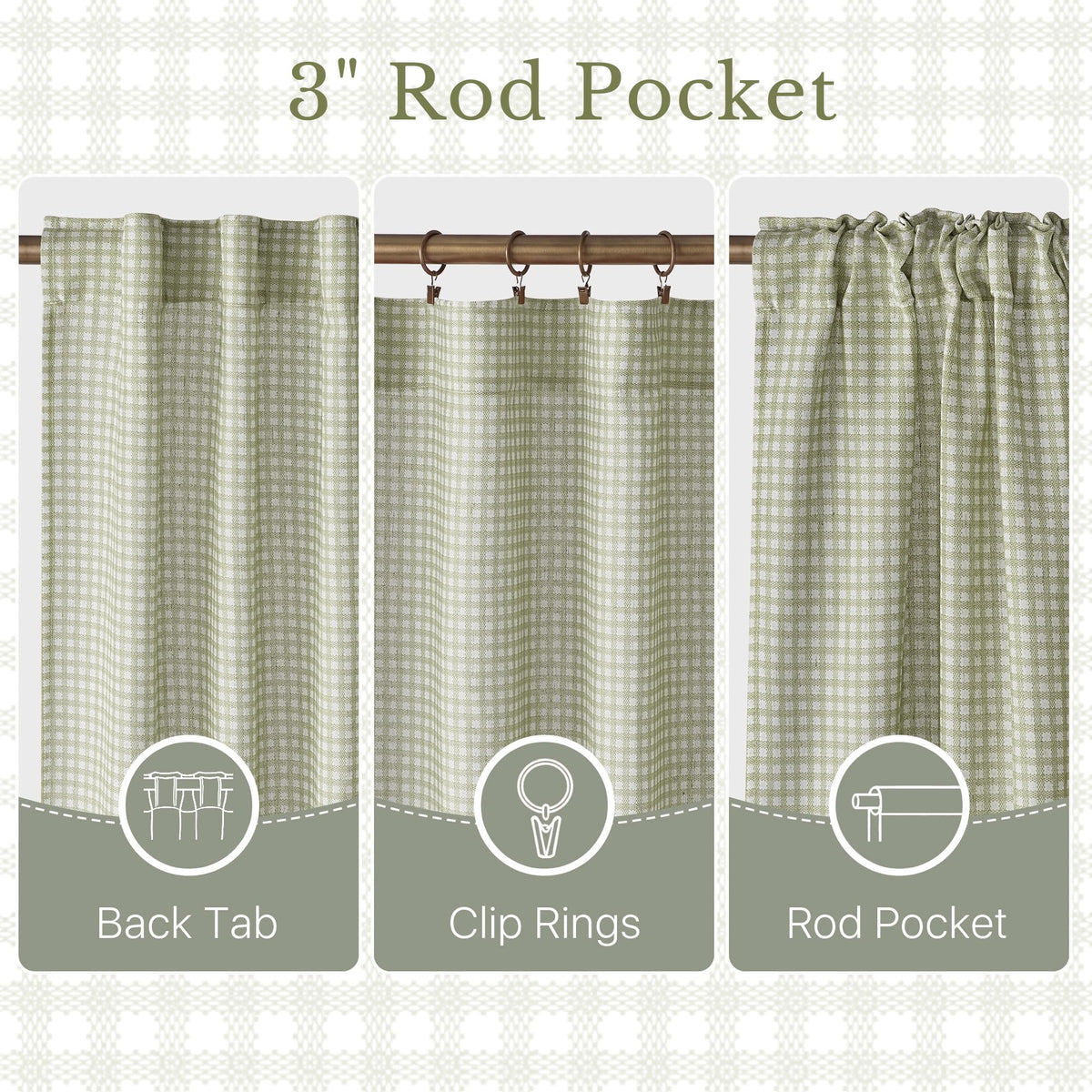 NICETOWN Creamy Yellow Buffalo Plaid Linen Rustic Curtains 84 Inches Long