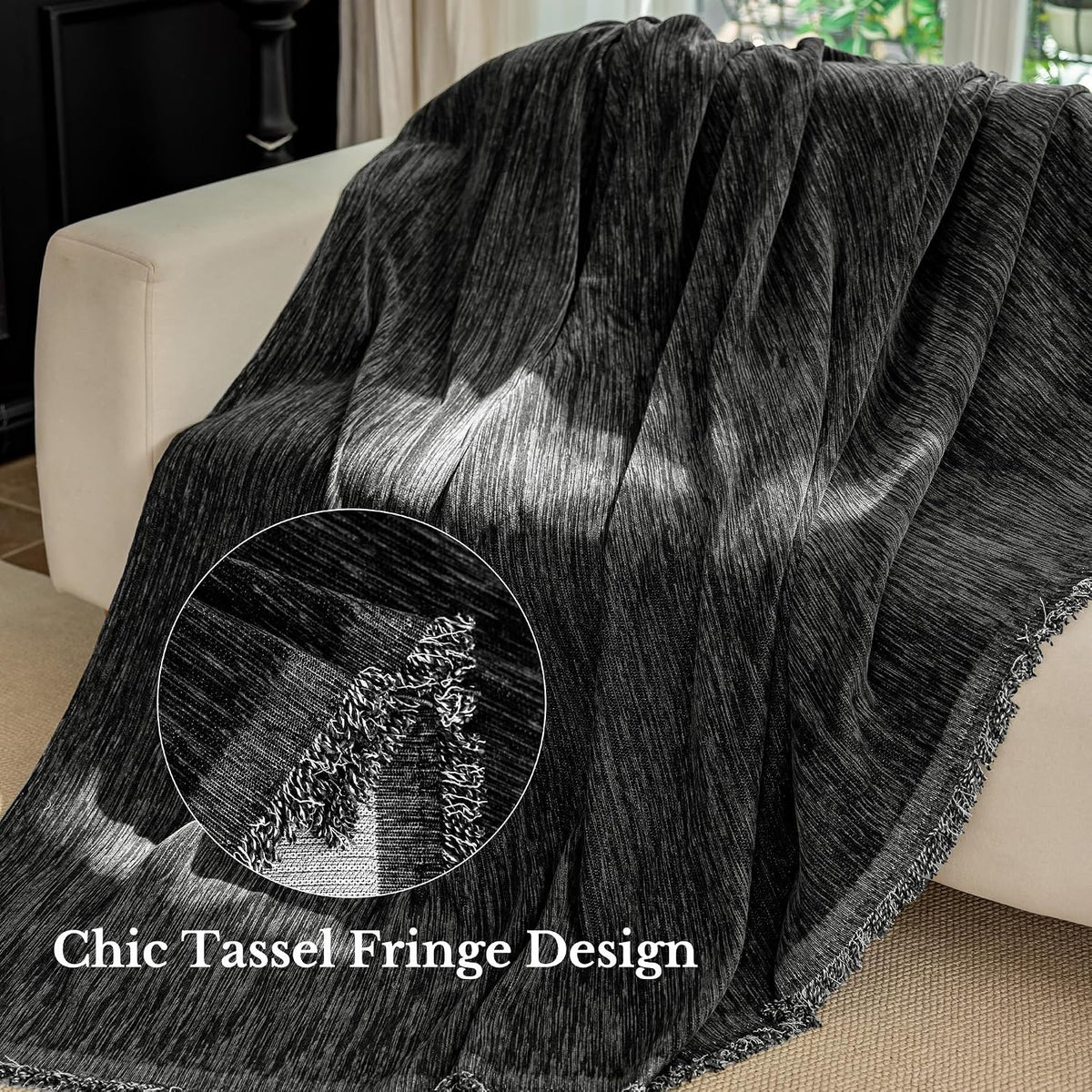 NICETOWN Two-Tone Chenille Loveseat Couch Covers, 71"x91", Charcoal Grey