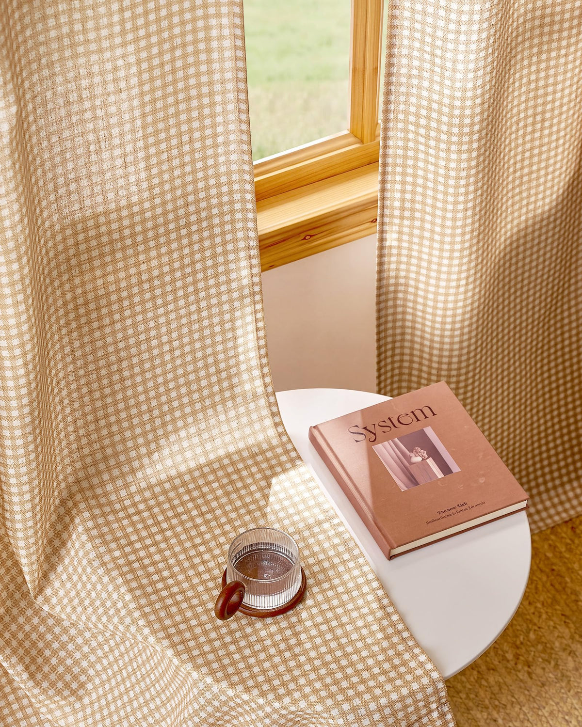 NICETOWN Creamy Yellow Buffalo Plaid Linen Rustic Curtains 84 Inches Long