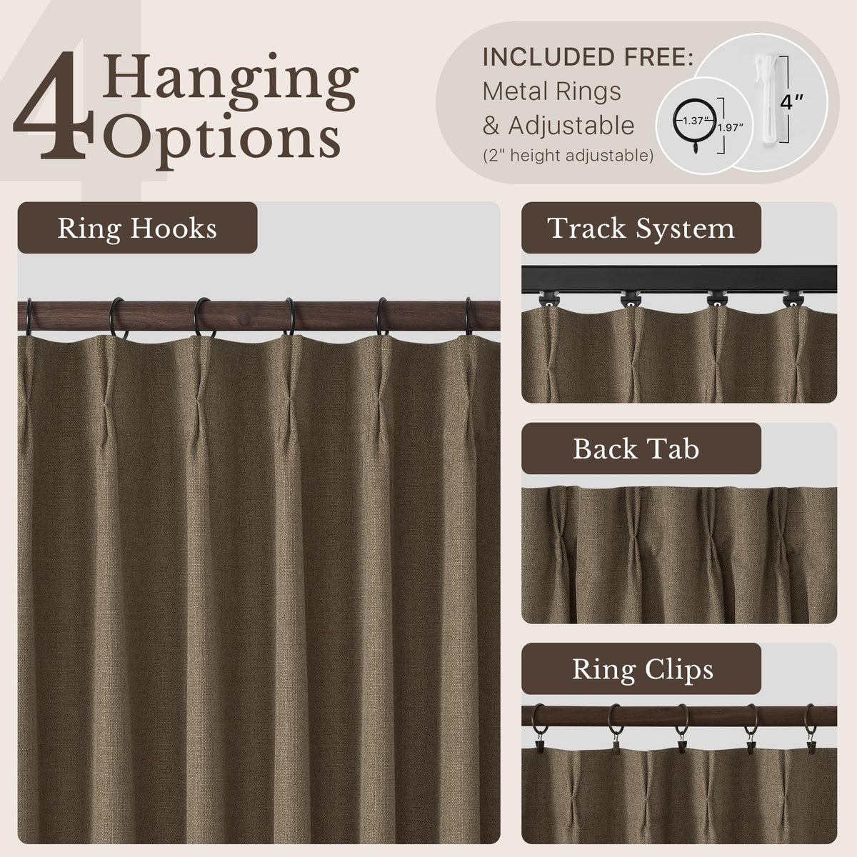 NICETOWN Ivory Pinch Pleated Curtains 108 Inches Long, 2 Panels, W40xL108