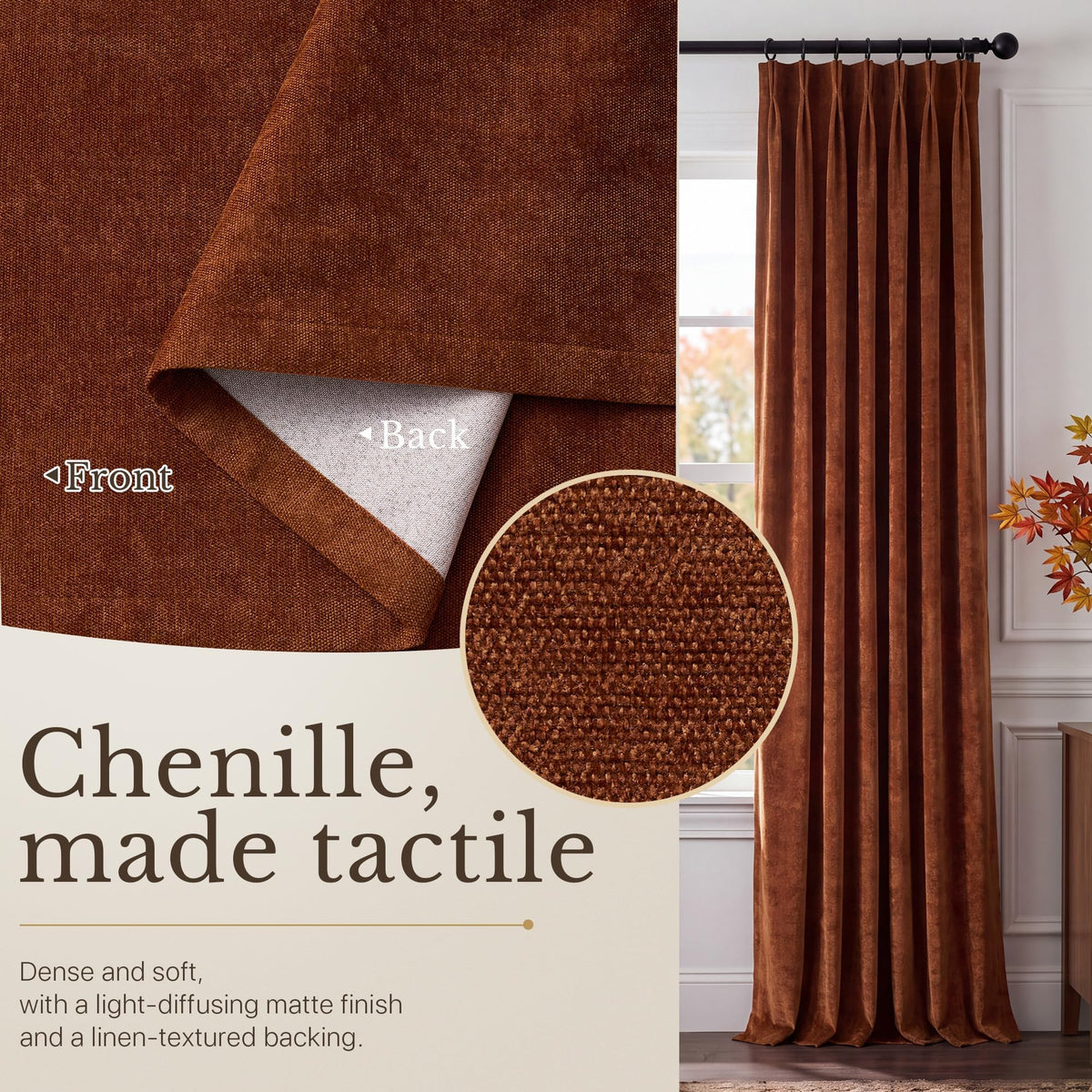 NICETOWN Pinch Pleated Blackout Curtains 84 Inch Long, Red Terracotta