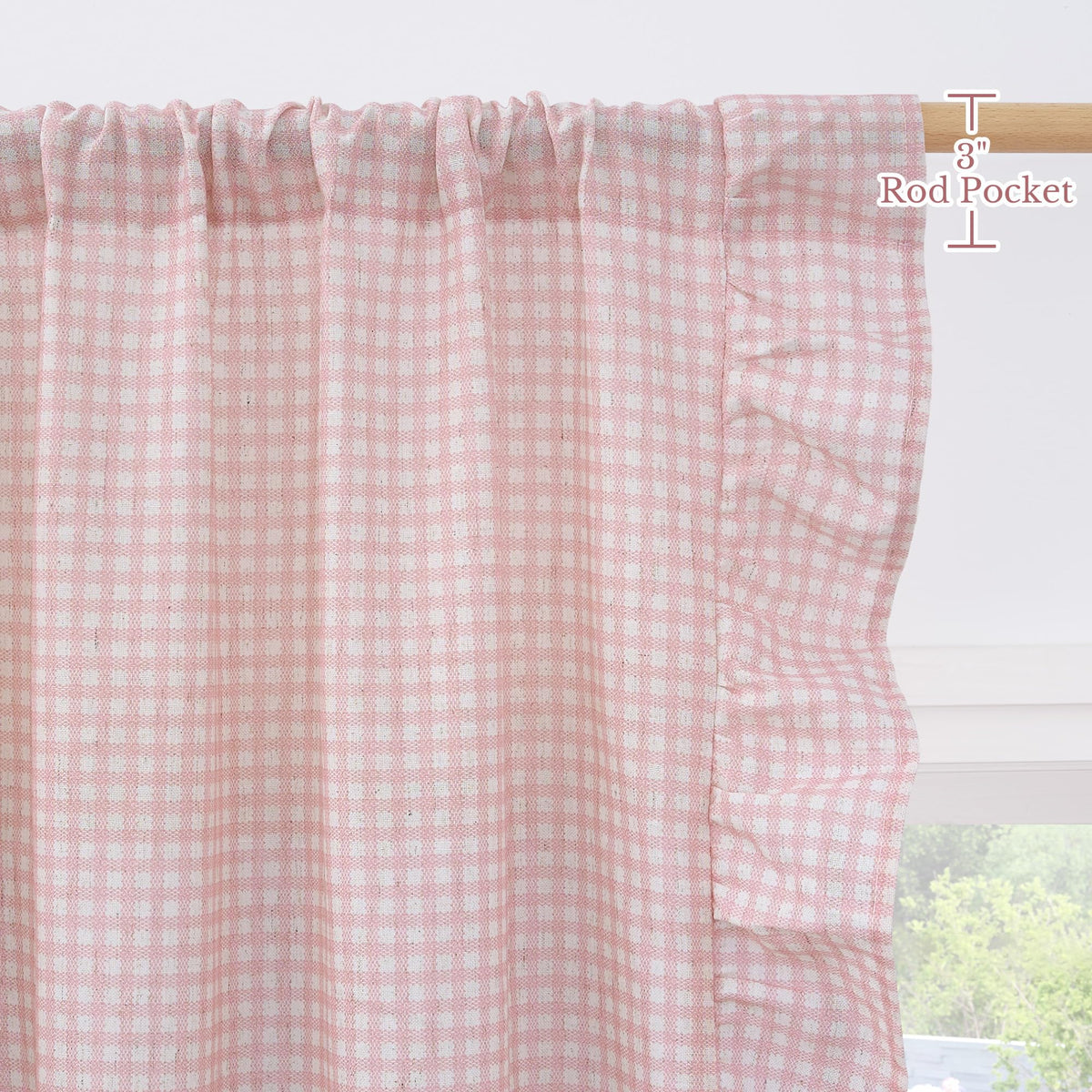 NICETOWN Sage Green Buffalo Plaid Ruffle Curtains 84 Inches Long for Bedroom, Privacy Linen Sheer Rococo Shabby Chic Window Gingham Drapes for Living Room, Rod Pocket, 40" W x 84" L, 2 Panels