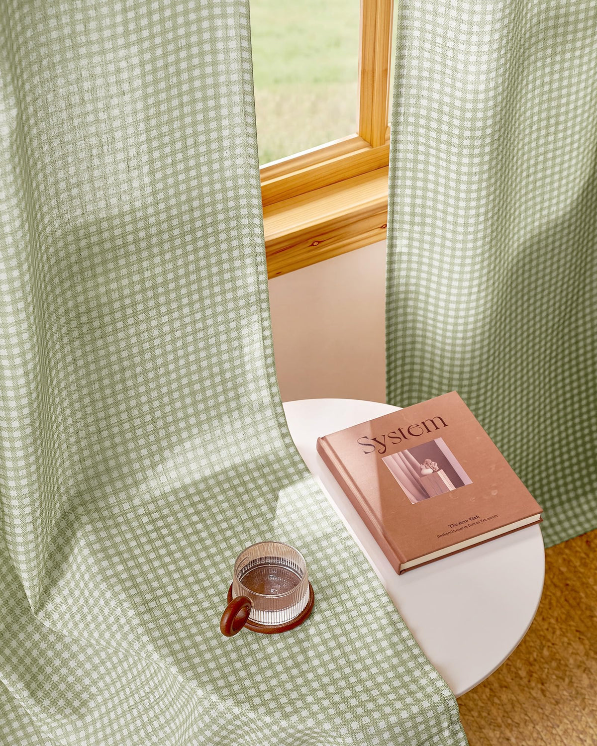 NICETOWN Creamy Yellow Buffalo Plaid Linen Rustic Curtains 84 Inches Long