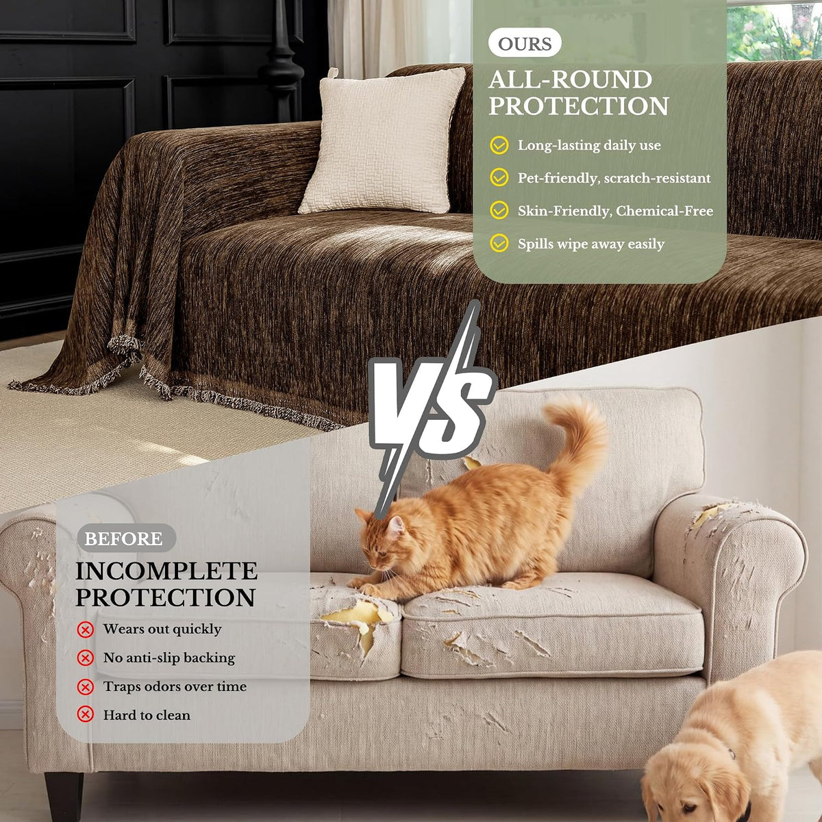 NICETOWN Two-Tone Chenille Loveseat Couch Covers, 71"x91", Charcoal Grey