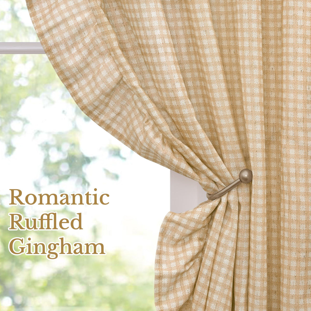 NICETOWN Sage Green Buffalo Plaid Ruffle Curtains 84 Inches Long for Bedroom, Privacy Linen Sheer Rococo Shabby Chic Window Gingham Drapes for Living Room, Rod Pocket, 40" W x 84" L, 2 Panels