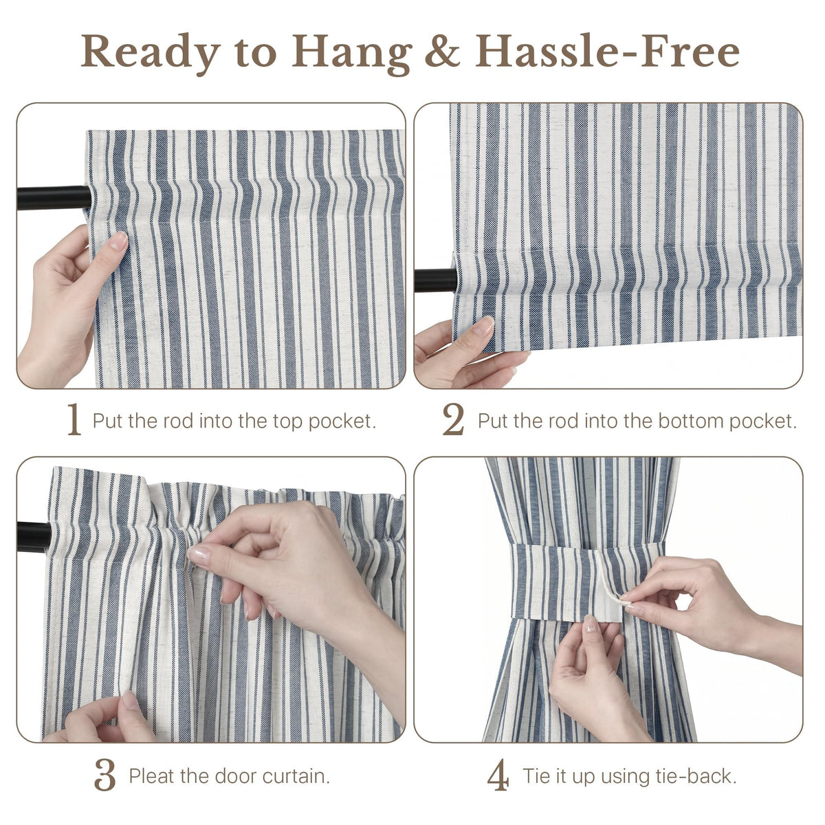 NICETOWN Linen Pin Stripe French Door Curtain Panel for Window Covering