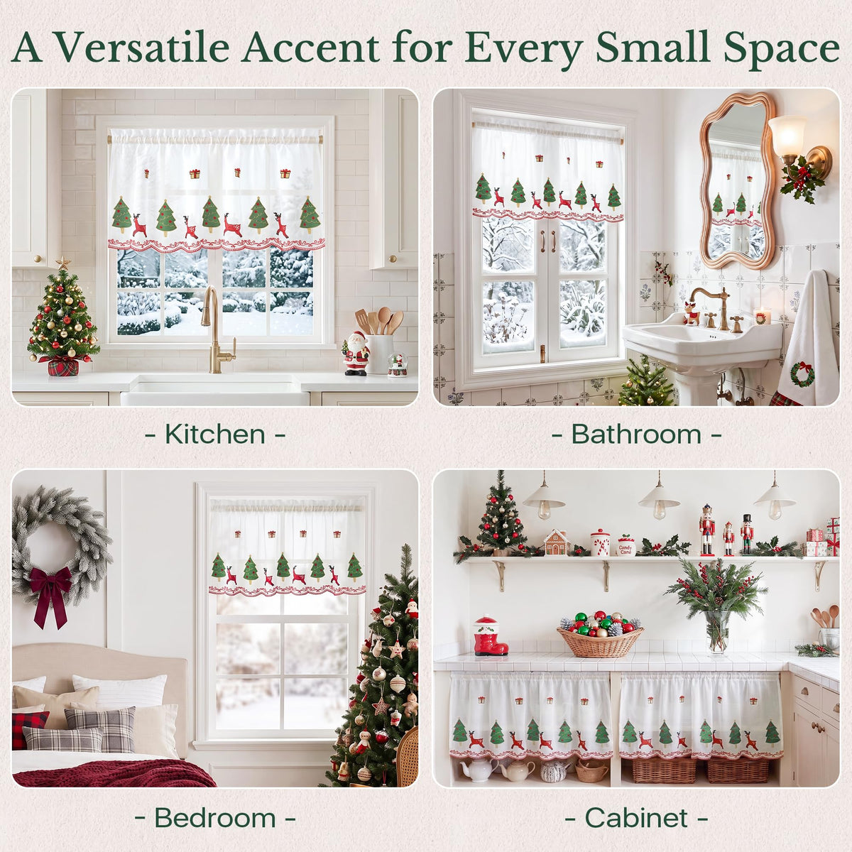 NICETOWN Santa Claus Christmas Rustic Valance for Windows, 52Wx24L, 1PC