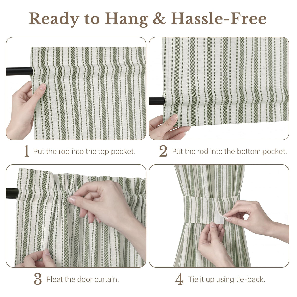 NICETOWN Linen Pin Stripe French Door Curtain Panel for Window Covering