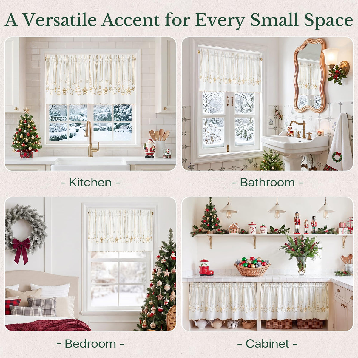 NICETOWN Santa Claus Christmas Rustic Valance for Windows, 52Wx24L, 1PC