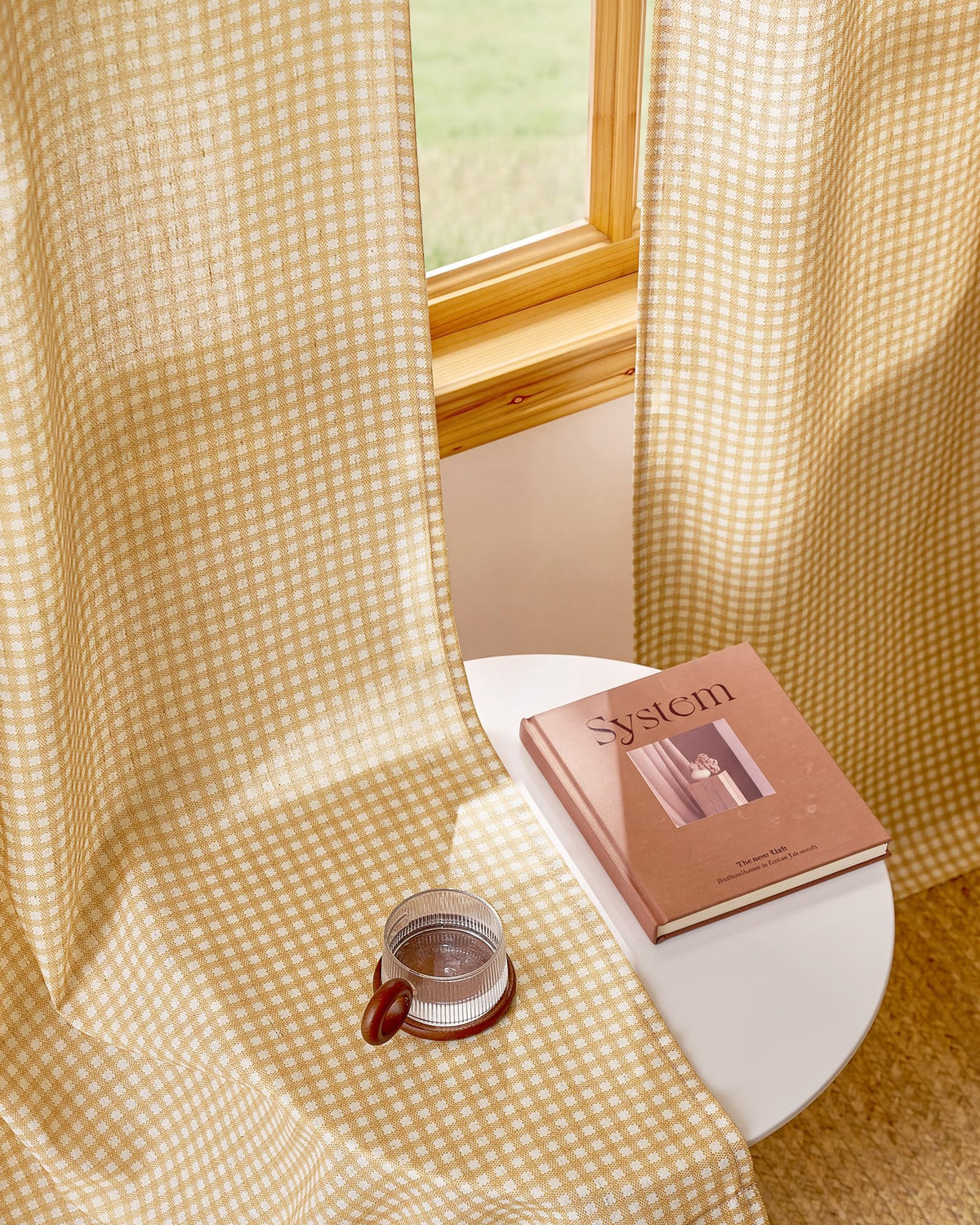 NICETOWN Creamy Yellow Buffalo Plaid Linen Rustic Curtains 84 Inches Long
