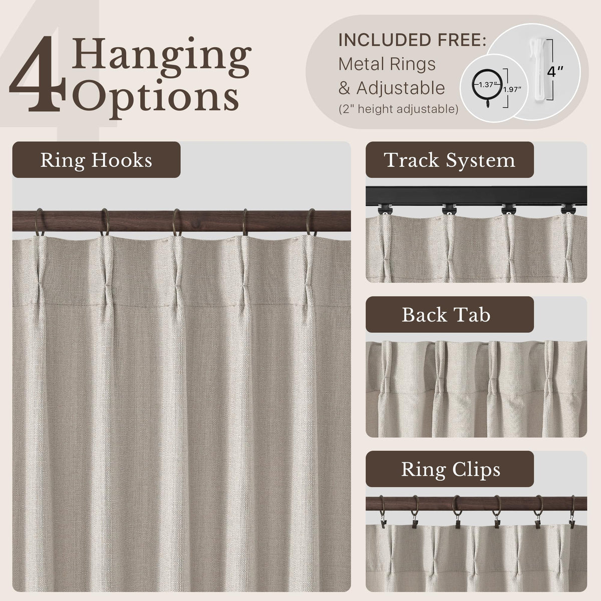 NICETOWN Ivory Pinch Pleated Curtains 108 Inches Long, 2 Panels, W40xL108
