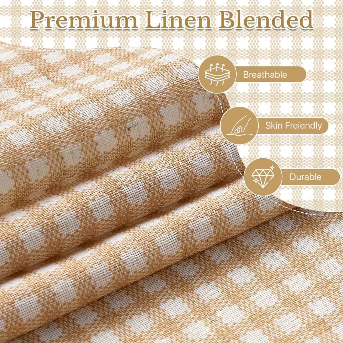 NICETOWN Creamy Yellow Buffalo Plaid Linen Rustic Curtains 84 Inches Long