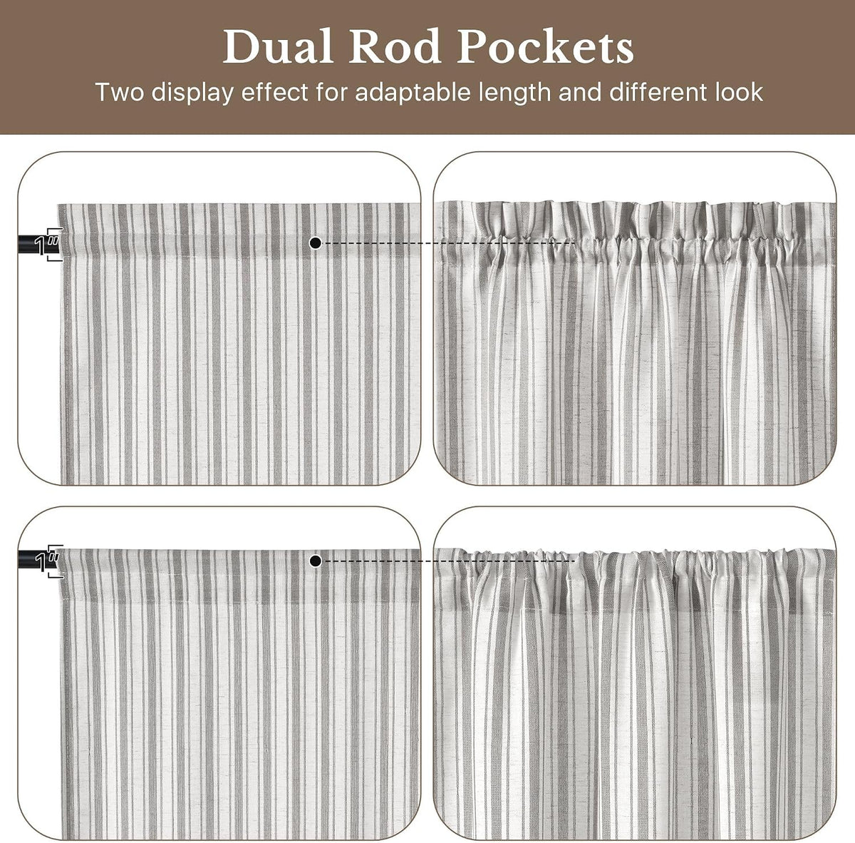 NICETOWN Linen Pin Stripe French Door Curtain Panel for Window Covering