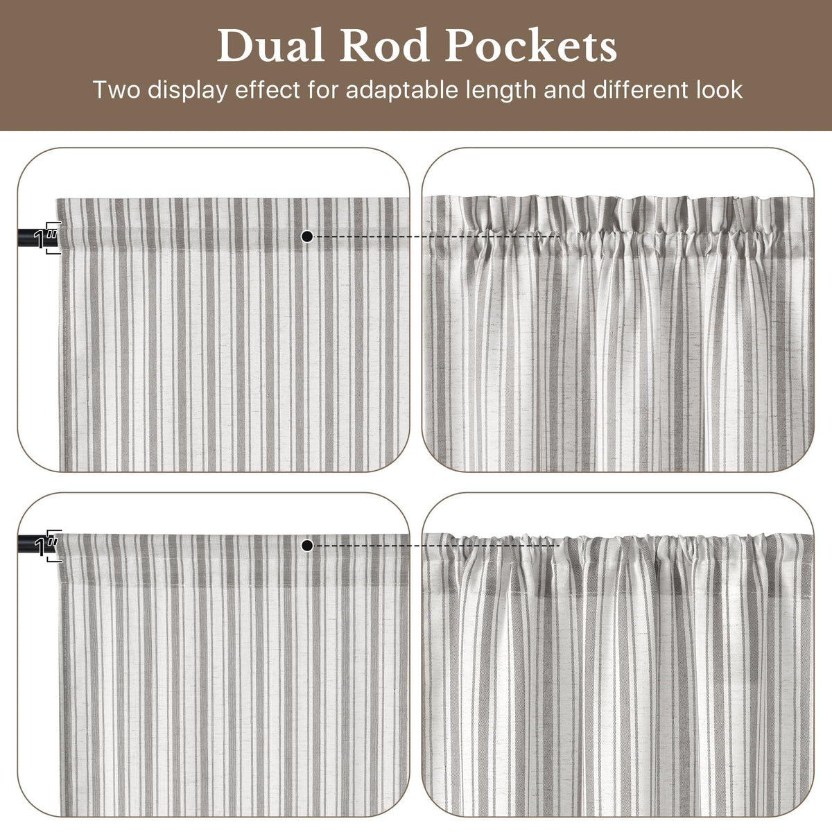 NICETOWN Linen Pin Stripe French Door Curtain Panel for Window Covering