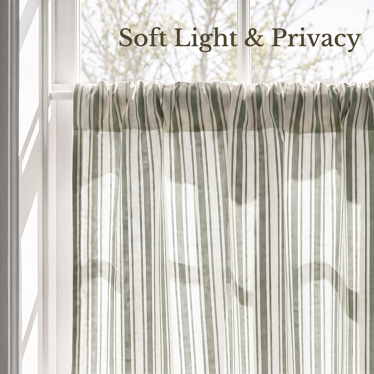 NICETOWN Beige Linen Striped Cafe Curtains 24 inches Long for Window