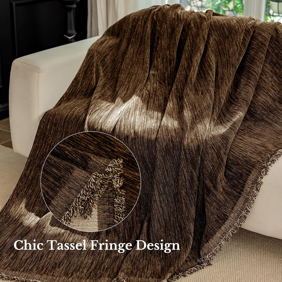 NICETOWN Two-Tone Chenille Loveseat Couch Covers, 71"x91", Charcoal Grey