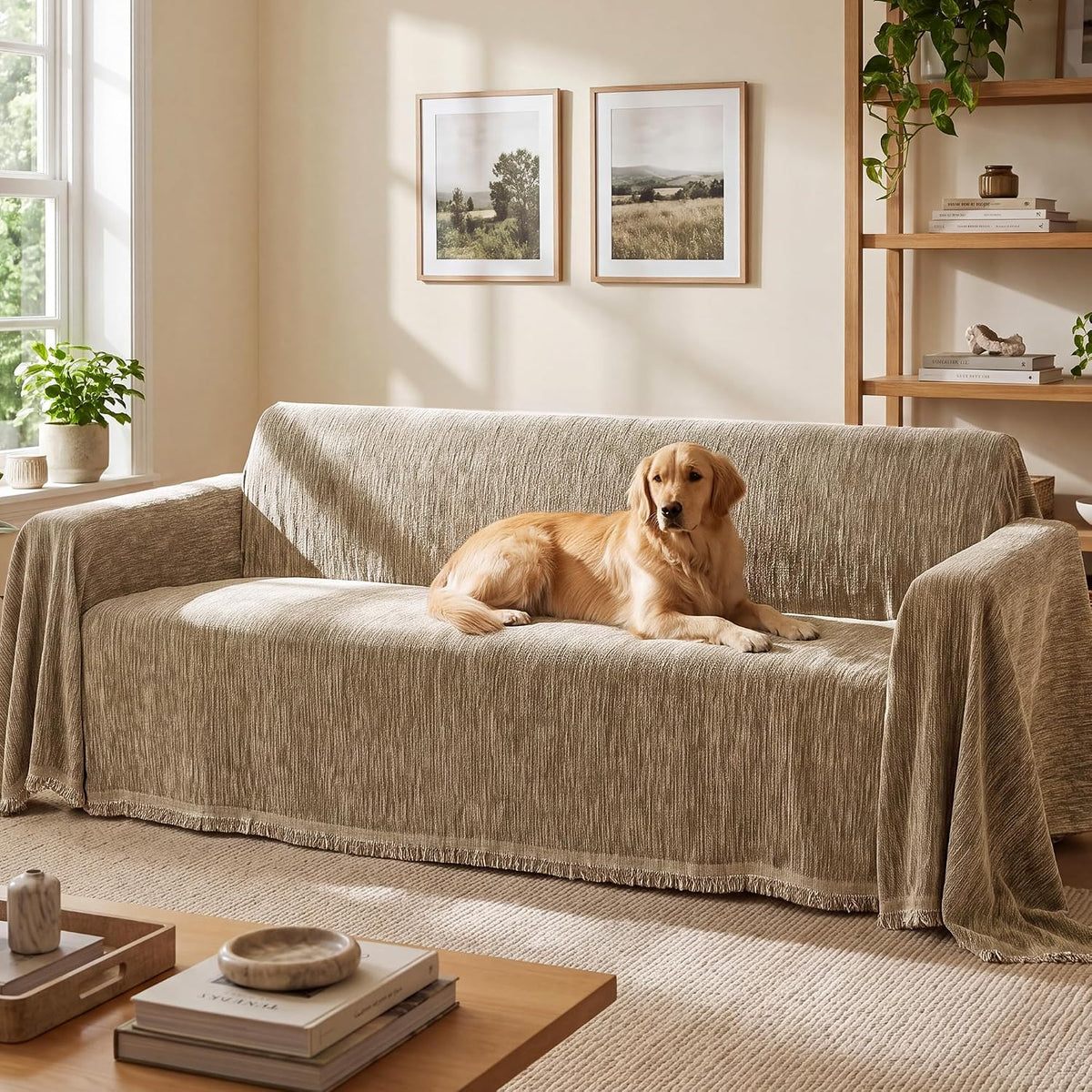 NICETOWN Two-Tone Chenille Loveseat Couch Covers, 71"x91", Charcoal Grey