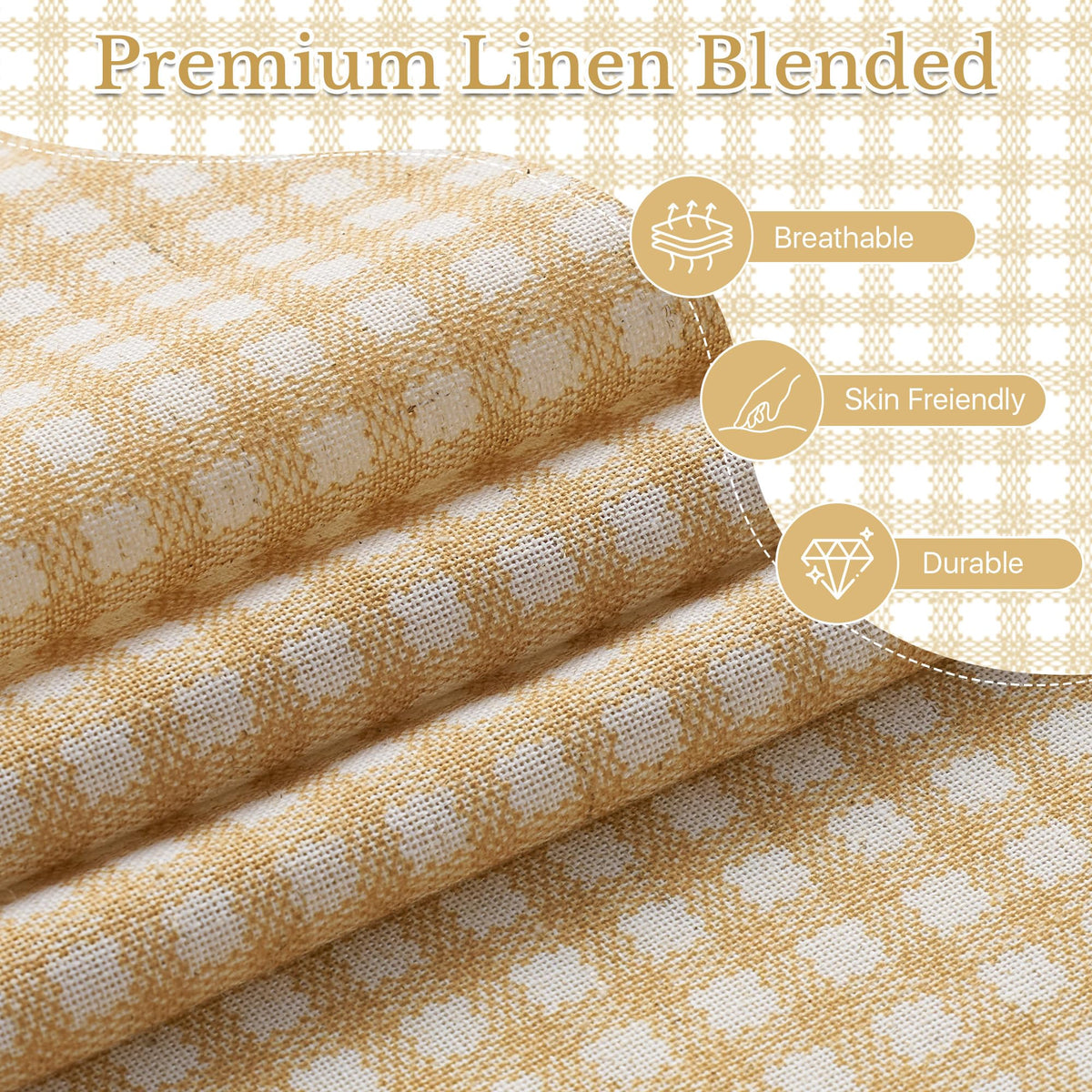 NICETOWN Creamy Yellow Buffalo Plaid Linen Rustic Curtains 84 Inches Long