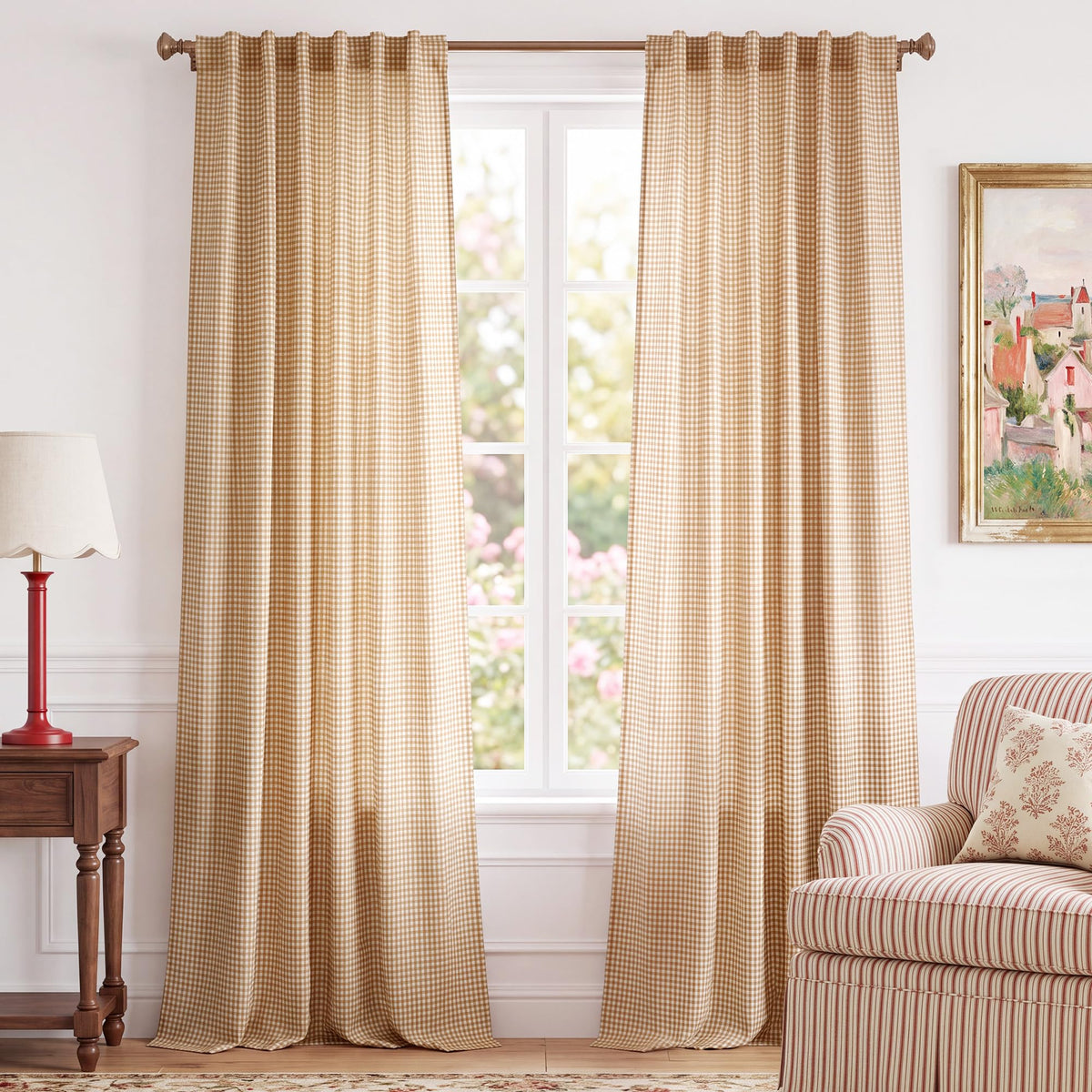 NICETOWN Creamy Yellow Buffalo Plaid Linen Rustic Curtains 84 Inches Long