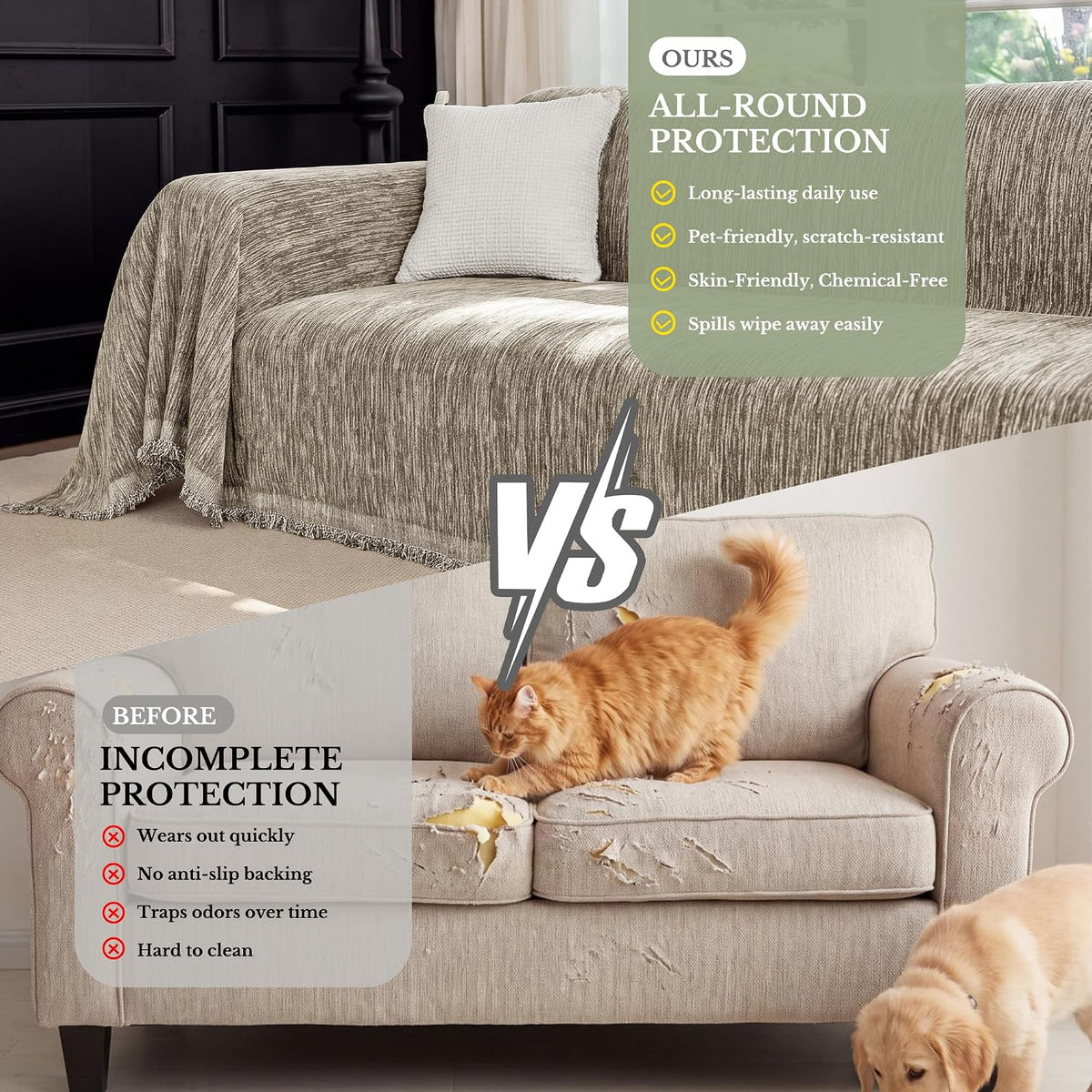 NICETOWN Two-Tone Chenille Loveseat Couch Covers, 71"x91", Charcoal Grey