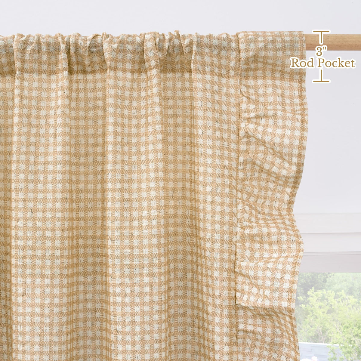 NICETOWN Sage Green Buffalo Plaid Ruffle Curtains 84 Inches Long for Bedroom, Privacy Linen Sheer Rococo Shabby Chic Window Gingham Drapes for Living Room, Rod Pocket, 40" W x 84" L, 2 Panels