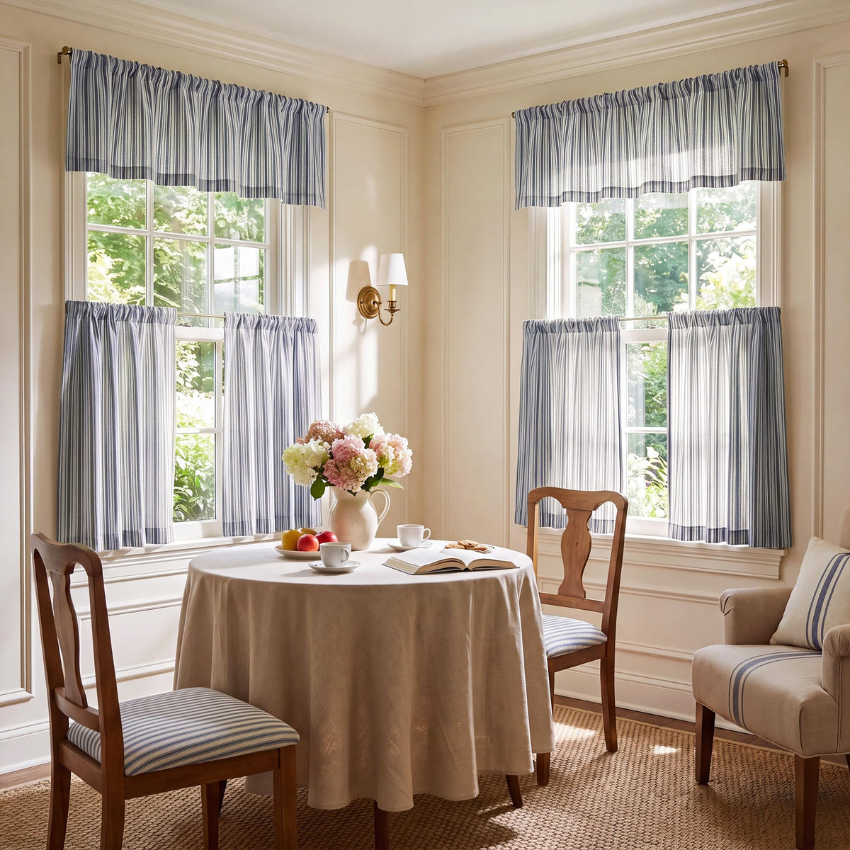 NICETOWN Beige Linen Striped Cafe Curtains 24 inches Long for Window