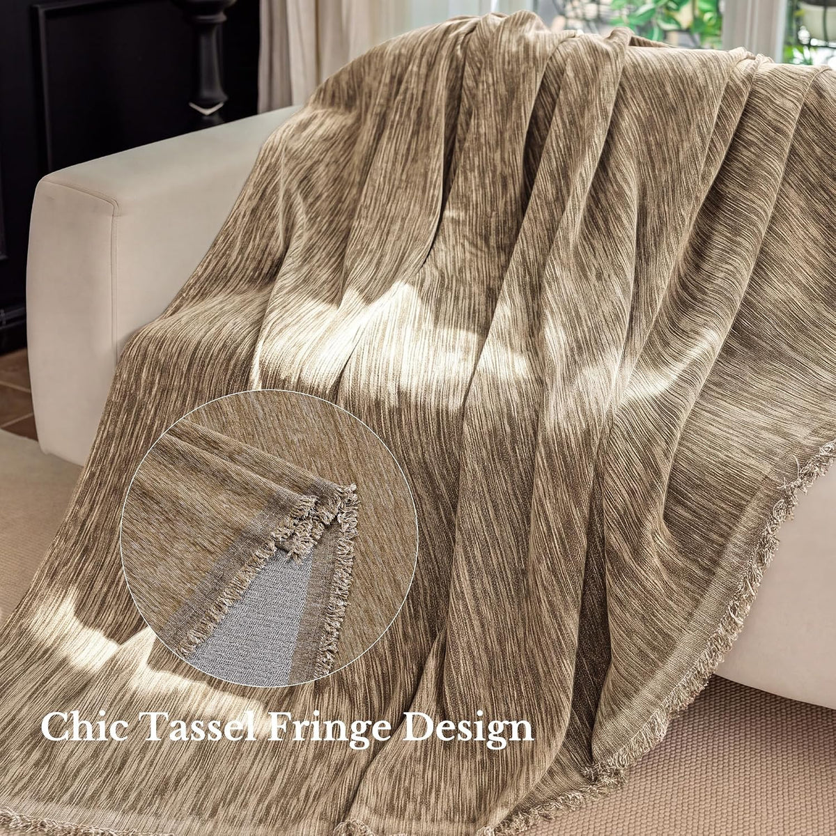NICETOWN Two-Tone Chenille Loveseat Couch Covers, 71"x91", Charcoal Grey