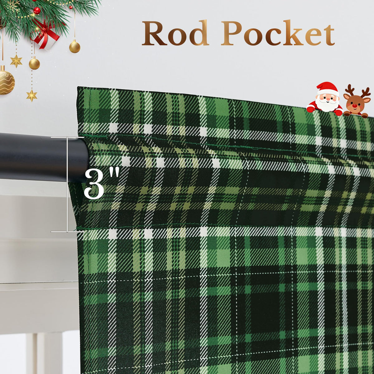 NICETOWN Red Christmas Tree Vintage Plaid Pom-Poms Valance, 42Wx36L, 1PC