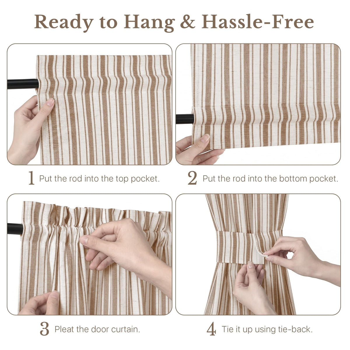 NICETOWN Linen Pin Stripe French Door Curtain Panel for Window Covering