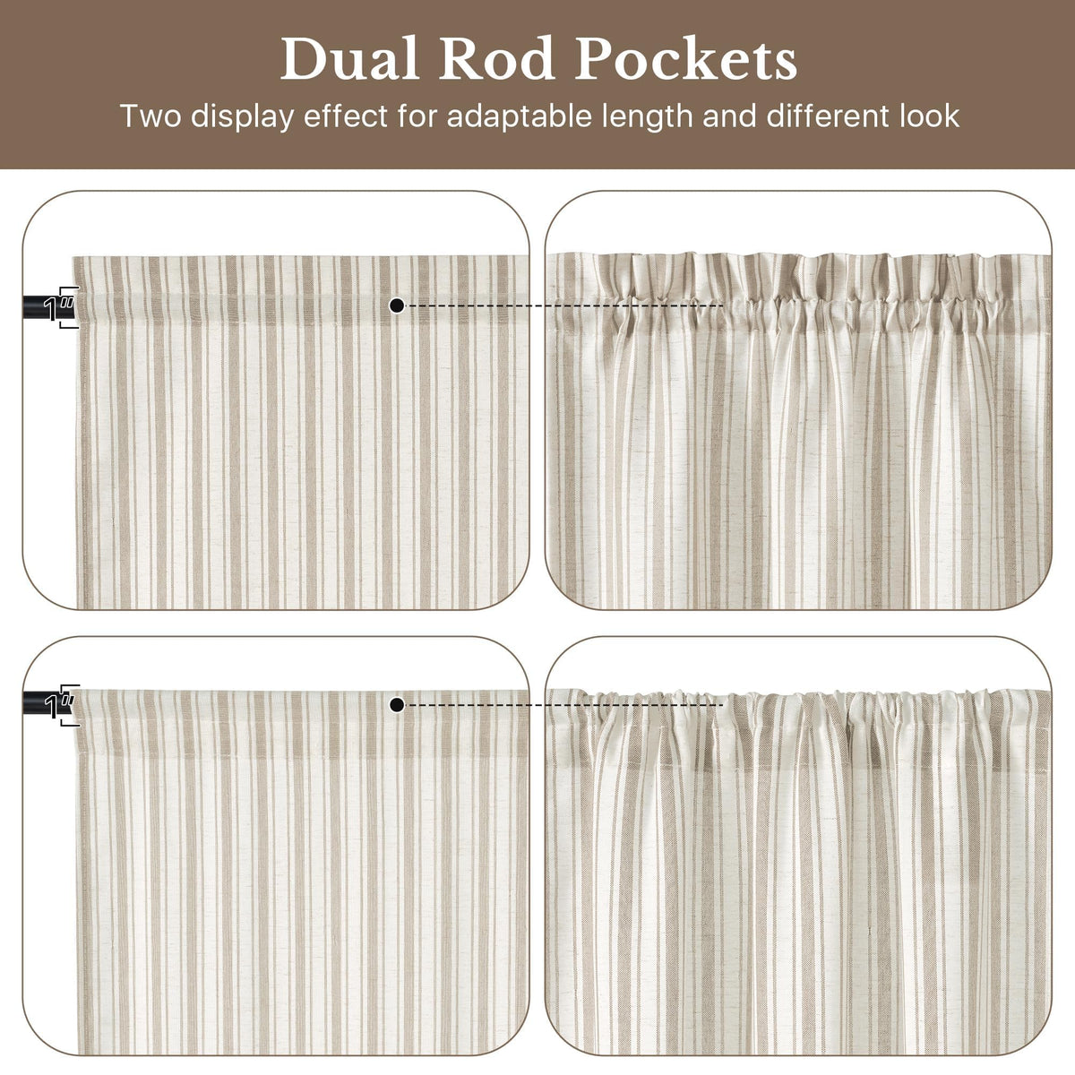 NICETOWN Linen Pin Stripe French Door Curtain Panel for Window Covering