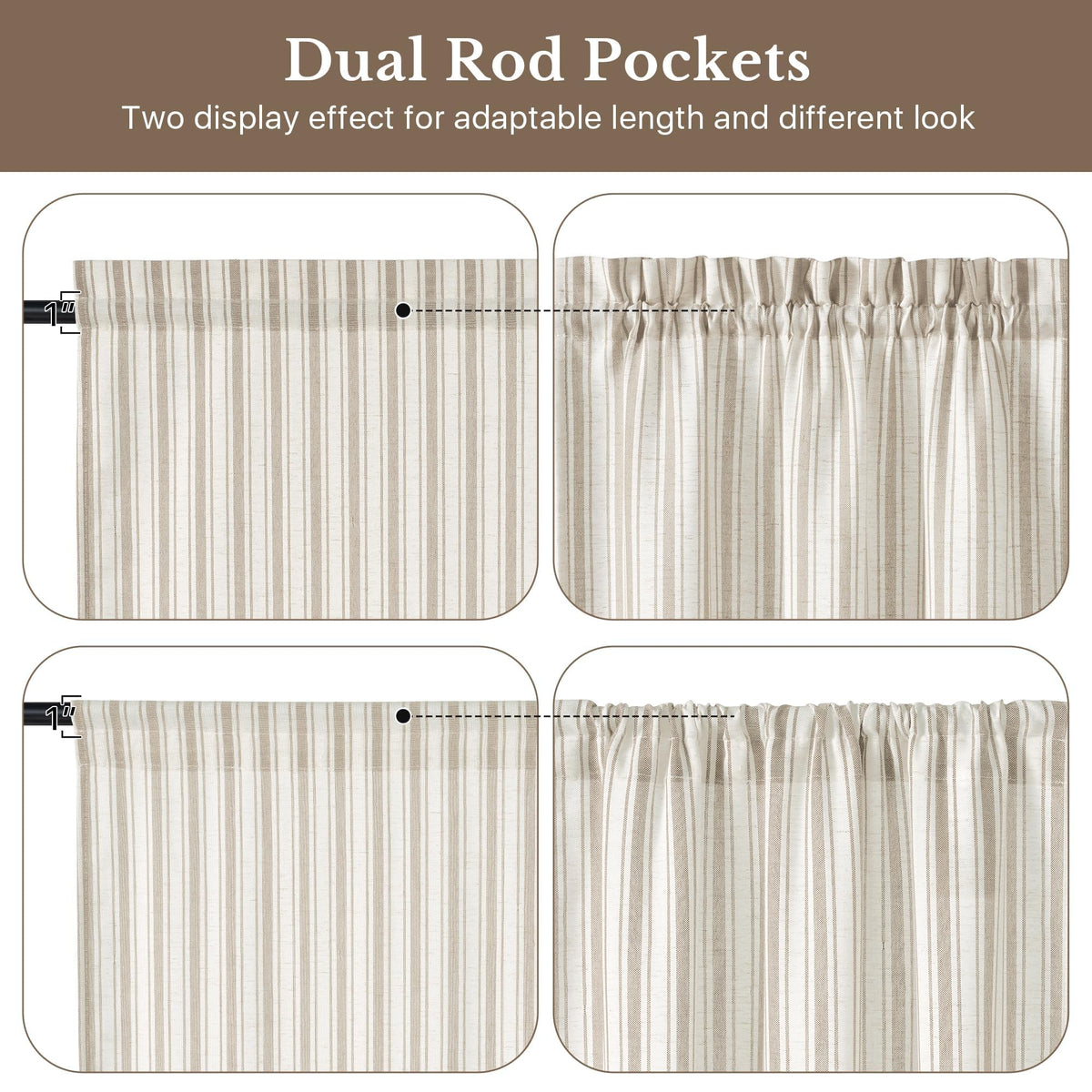 NICETOWN Linen Pin Stripe French Door Curtain Panel for Window Covering