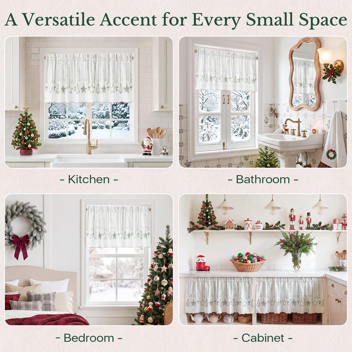 NICETOWN Santa Claus Christmas Rustic Valance for Windows, 52Wx24L, 1PC