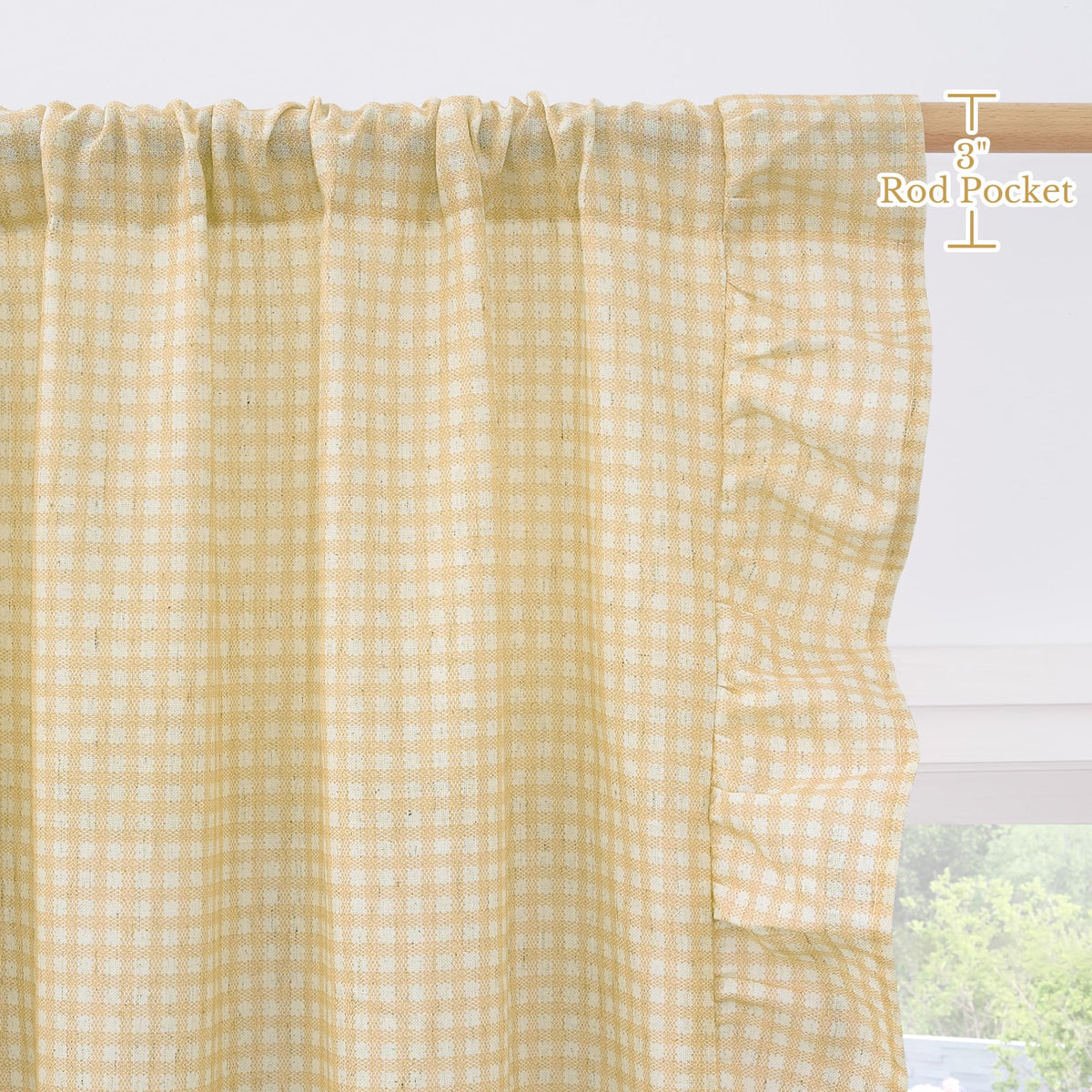 NICETOWN Sage Green Buffalo Plaid Ruffle Curtains 84 Inches Long for Bedroom, Privacy Linen Sheer Rococo Shabby Chic Window Gingham Drapes for Living Room, Rod Pocket, 40" W x 84" L, 2 Panels