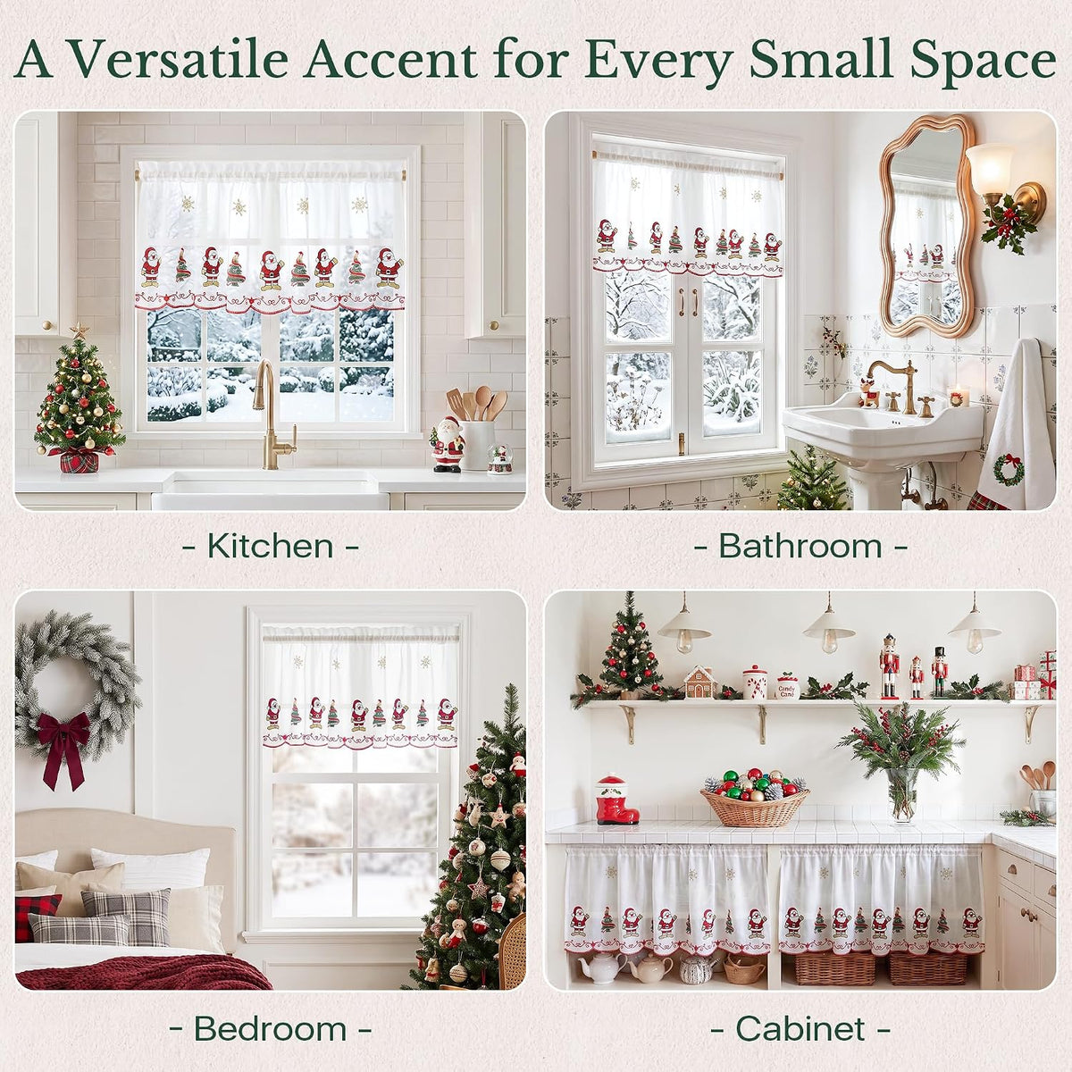 NICETOWN Santa Claus Christmas Rustic Valance for Windows, 52Wx24L, 1PC