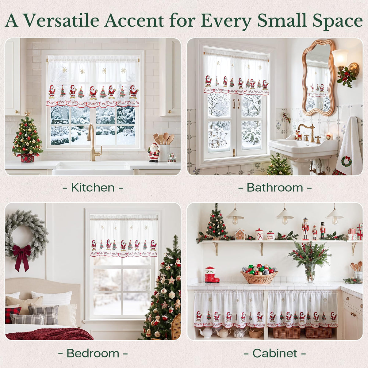 NICETOWN Santa Claus Christmas Rustic Valance for Windows, 52Wx24L, 1PC