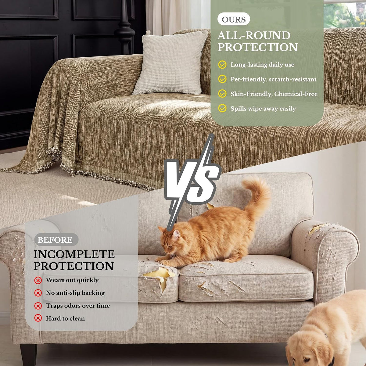 NICETOWN Two-Tone Chenille Loveseat Couch Covers, 71"x91", Charcoal Grey