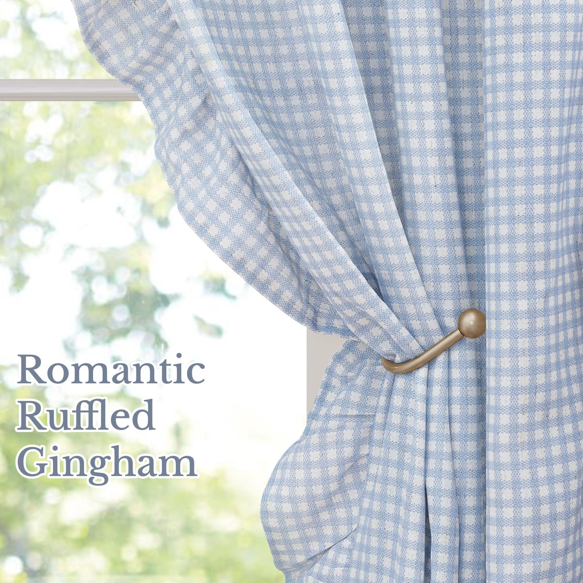 NICETOWN Sage Green Buffalo Plaid Ruffle Curtains 84 Inches Long for Bedroom, Privacy Linen Sheer Rococo Shabby Chic Window Gingham Drapes for Living Room, Rod Pocket, 40" W x 84" L, 2 Panels