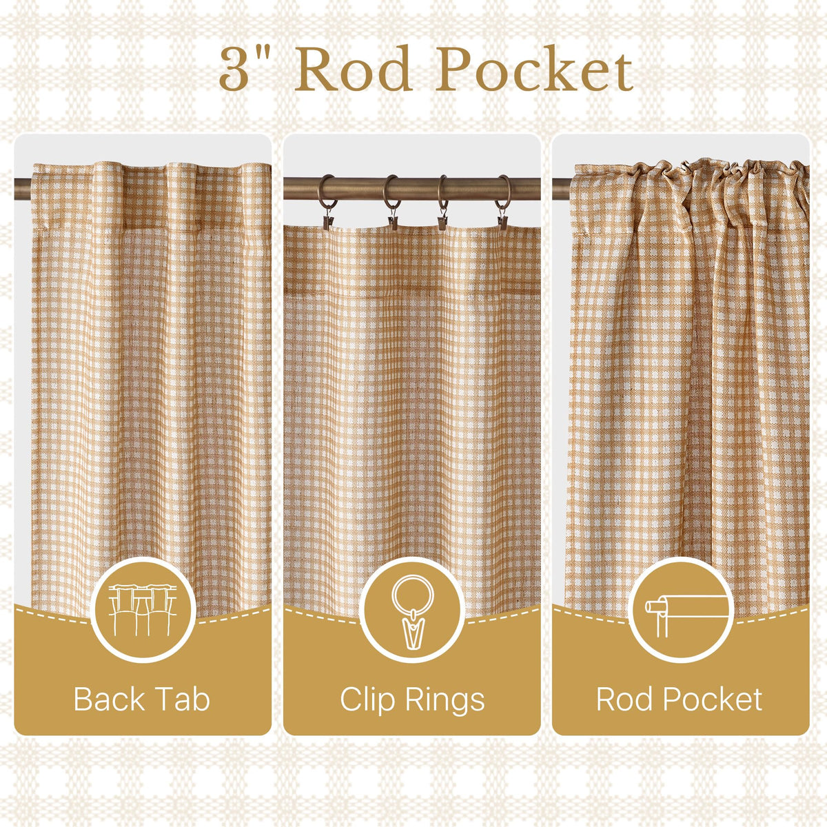 NICETOWN Creamy Yellow Buffalo Plaid Linen Rustic Curtains 84 Inches Long