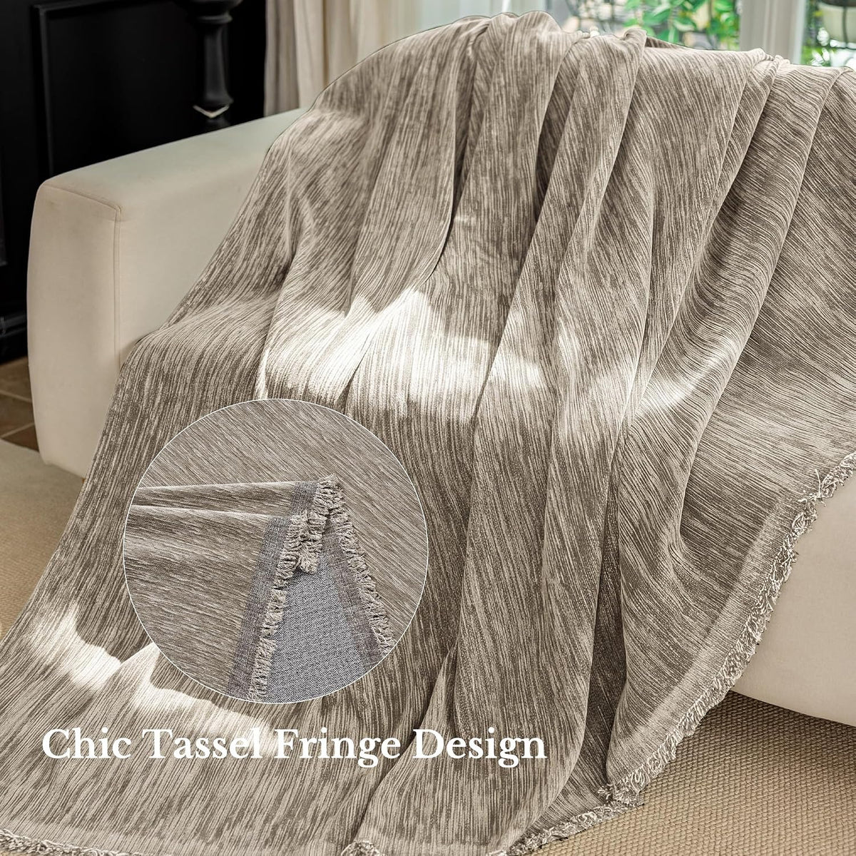 NICETOWN Two-Tone Chenille Loveseat Couch Covers, 71"x91", Charcoal Grey