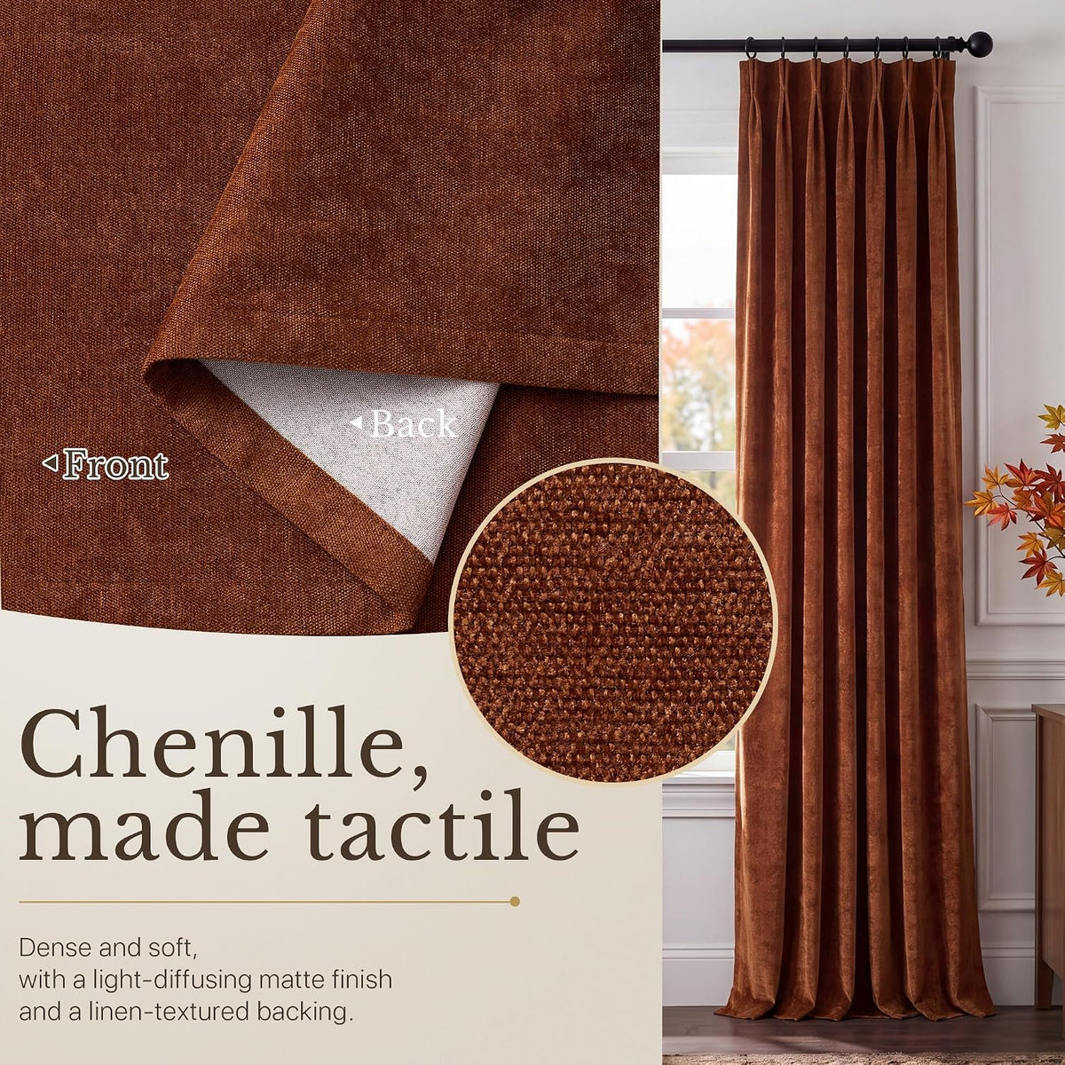 NICETOWN Pinch Pleated Blackout Curtains 84 Inch Long, Red Terracotta