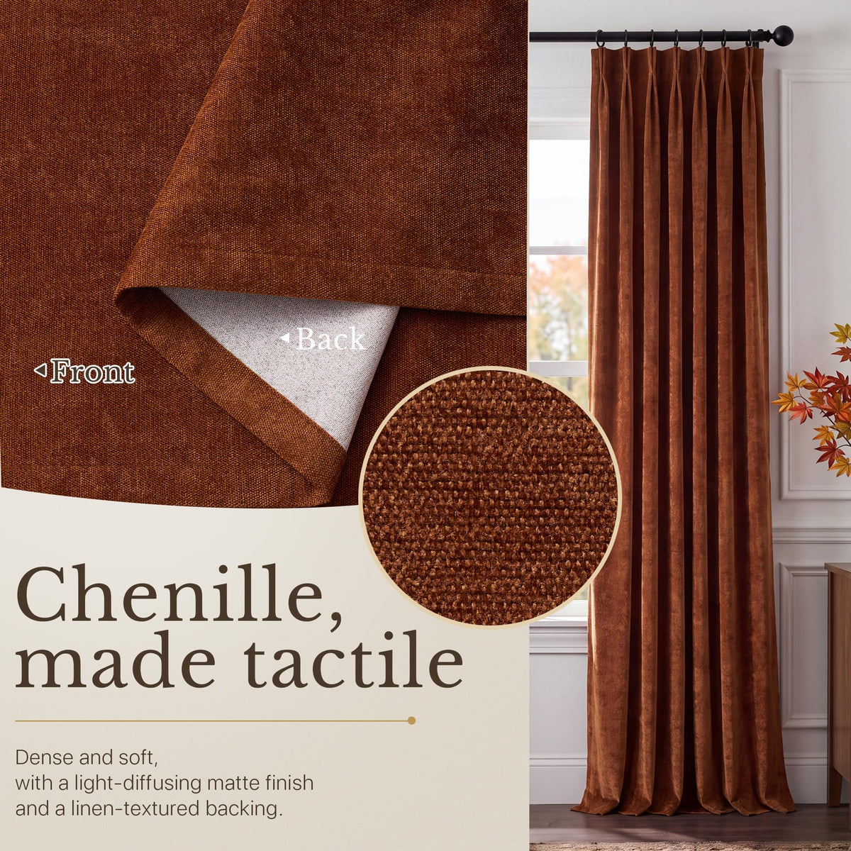 NICETOWN Pinch Pleated Blackout Curtains 84 Inch Long, Red Terracotta